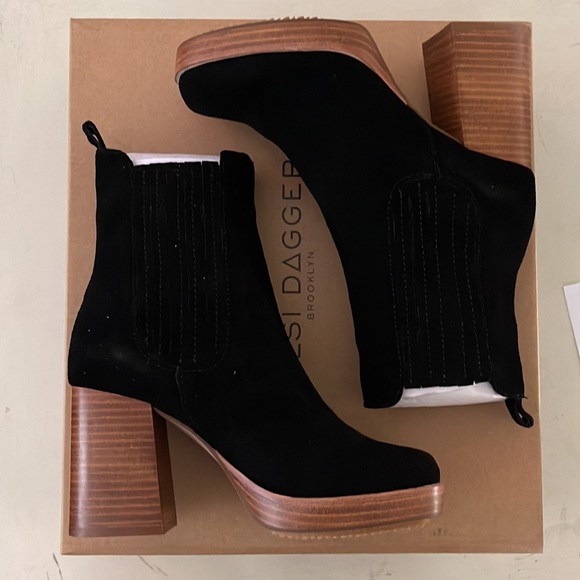 NIB Kelsi Dagger Brooklyn Racers black suede boots platform block heel size 6 - Picture 6 of 8